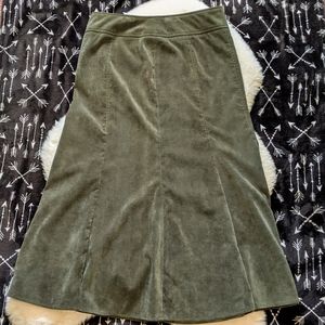 Olive Green Corduroy Long Skirt Women's 8